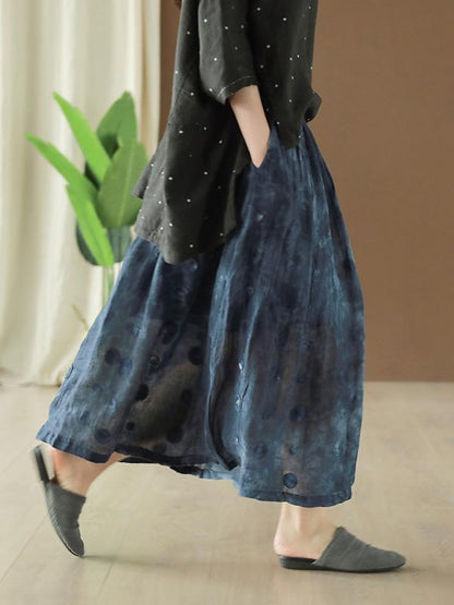 Retro Elastic Waist Linen Casual Skirt