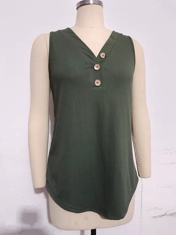 Simple Loose Split-Joint V-Neck Knitting Vest Top