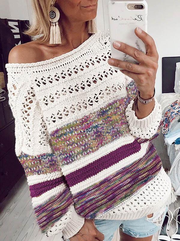 Loose Hollow Round-neck Knitting Sweater