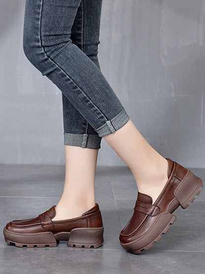 Vintage Cow Leather Low-Top Platform Loafers