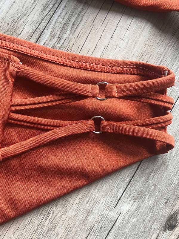Solid Color Bandage Hollow Split Bikini Swimsuit