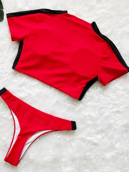 Zipper Top Short Sleeves Bikinis Swimwear