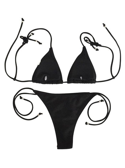 Solid Spaghetti Bandage Bikinis Swimwear