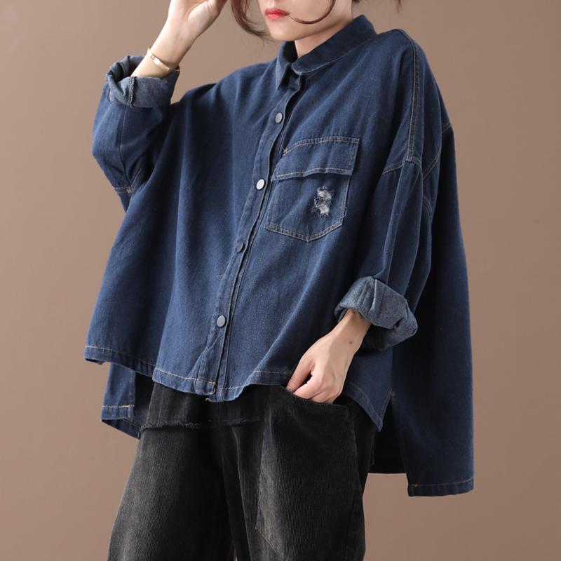 Buykud Frayed Casual Pure Color Loose Coat
