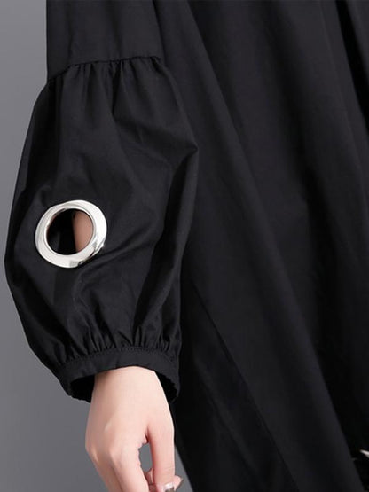 Black Loose High-low Hollow A-line Dress
