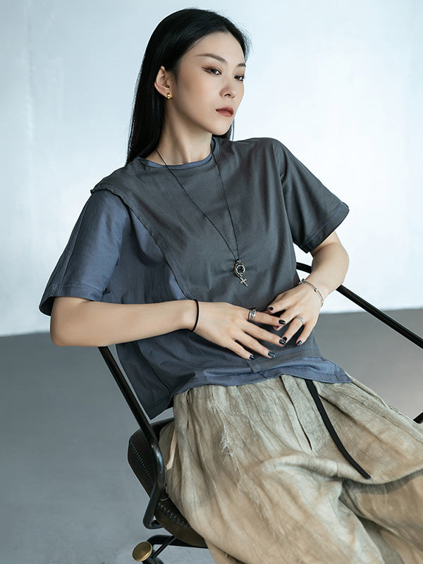 Original Split-Joint Split-Back Asymmetric Round-Neck T-Shirt