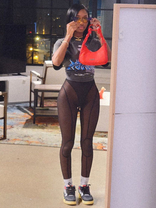 Mesh Split-Joint High-Waist-Leggings