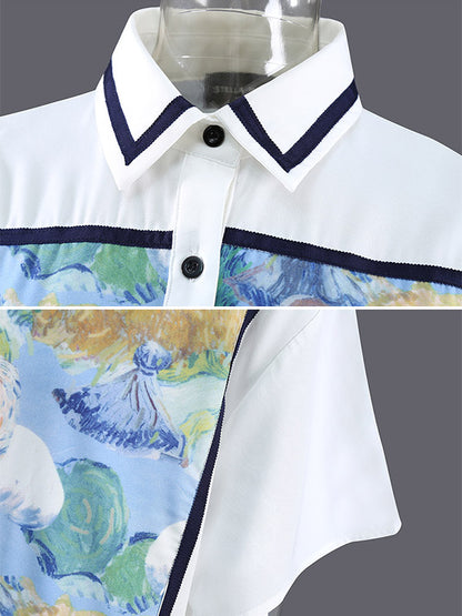 Original Floral Lapel Split-Joint Shirt Dress