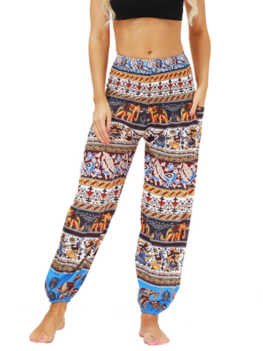 Bohemia Stripes Printed Elastic High Waisted Knickerbockers& Yoga Pants