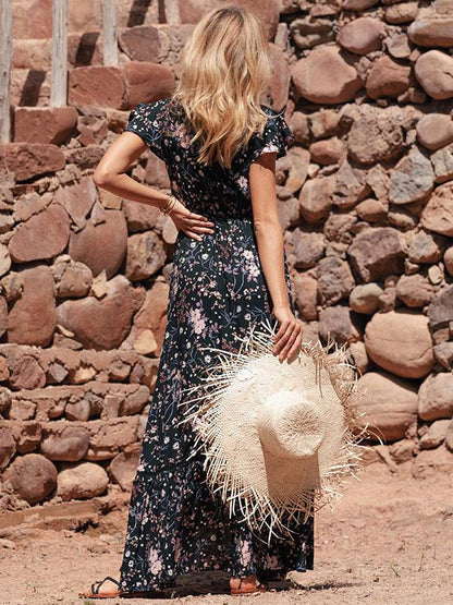 Asymmetric Deep V-neck Bohemia Maxi Dress