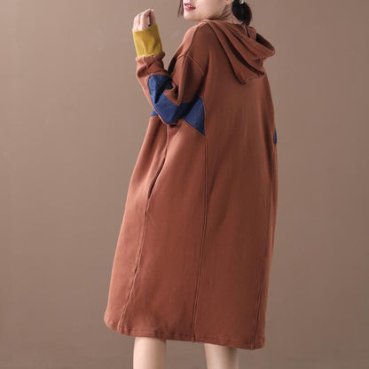 Buykud Color Matching Comfortable Loose Hooded Dress