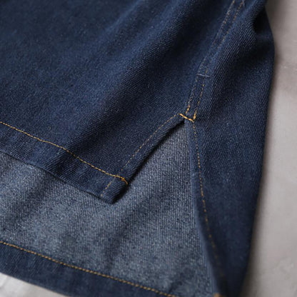 Buykud High Low Hem Frayed Pure Color Loose Denim Coat