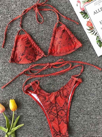 Lace Up Snakeskin Sexy Bikinis Swimwear