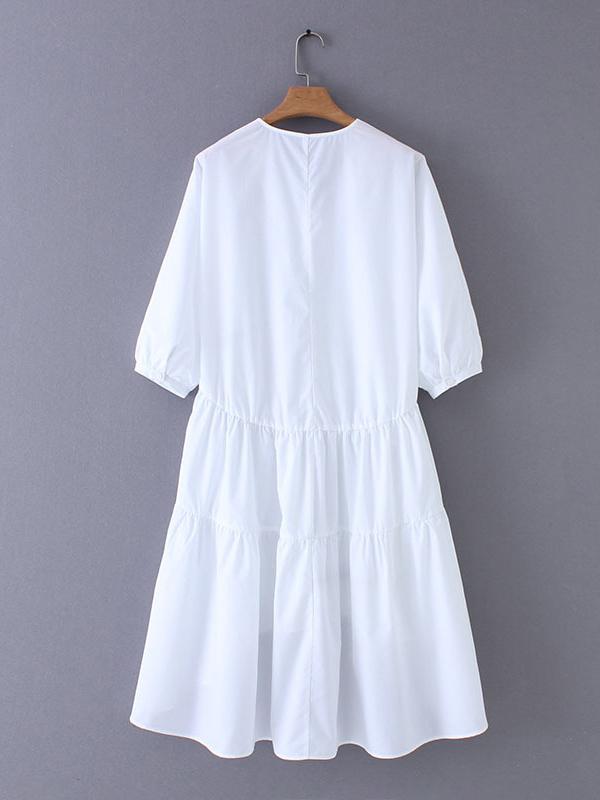 Split-joint V-neck Puff Sleeve Mini Dress