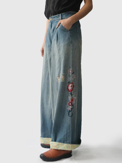 Loose Denim Blue Wide Leg Jean Pants
