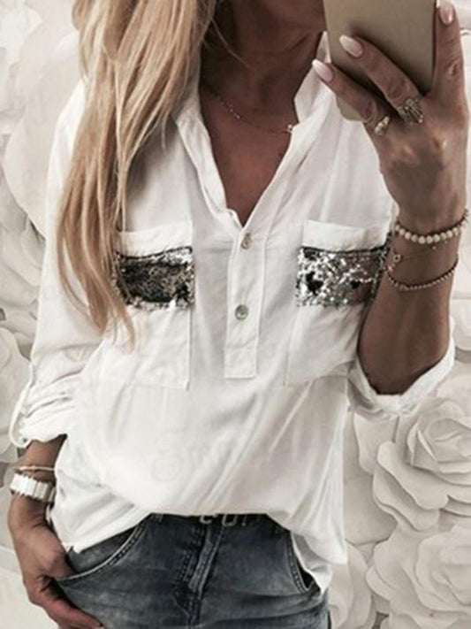 Popular Long Sleeves V-neck Blouses&shirts Tops