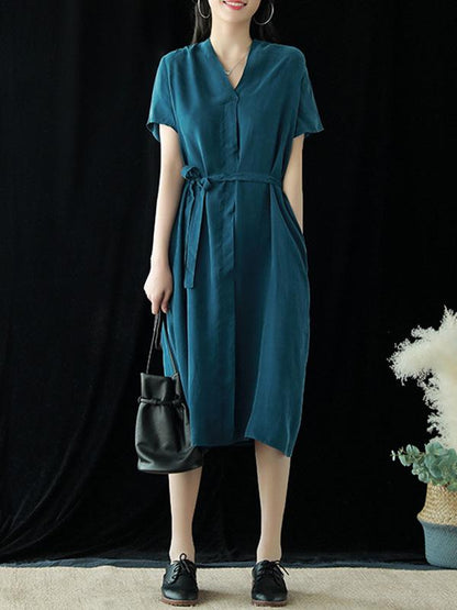 Literary Soft Lace-up Dress