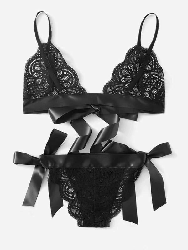 Lace Bandage Triangles Split Lingerie