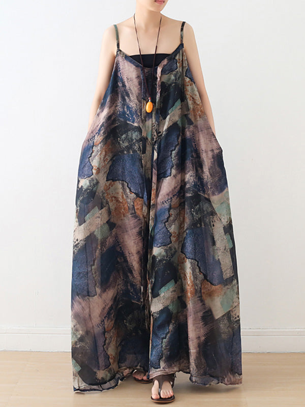 Stylish Printed Asymmetric Spaghetti-Neck Wide Leg Jumpsuits