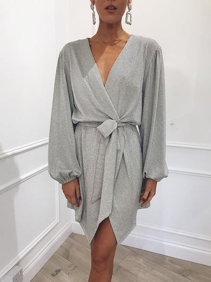 Ruffled Waistband Long Sleeve Dress