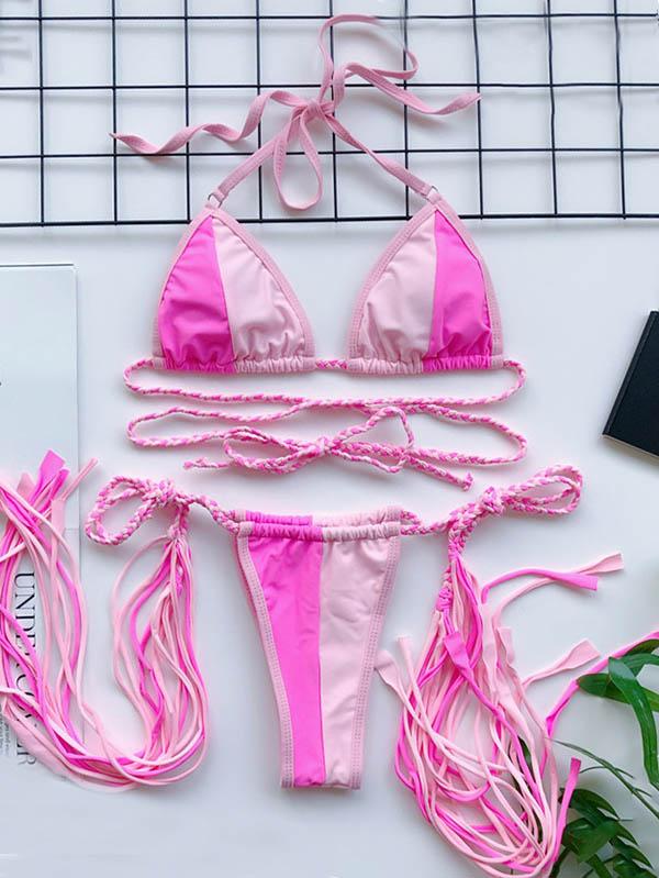 Triangles Braiding Bandage Split-Joint Bikini Swimsuit