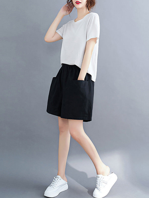 Casual Solid Color With Pocket Wide Leg Shorts