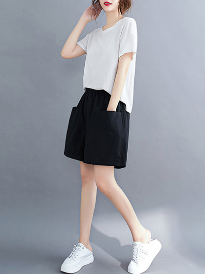 Casual Solid Color With Pocket Wide Leg Shorts