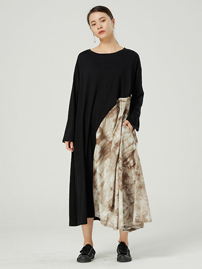 Casual Round-Neck Asymmetric Long Sleeves Midi Dress