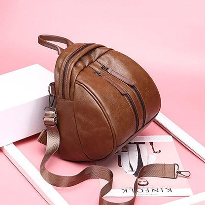 Women PU Leather Multi-pocket Backpack Solid Shoulder Bag