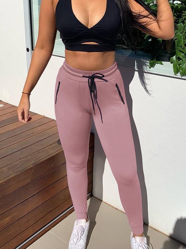 Solid Drawstring Lift-hip Leggings