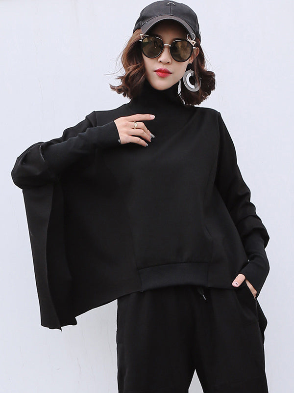 Black Batwing Sleeves Cropped Sweatshirt