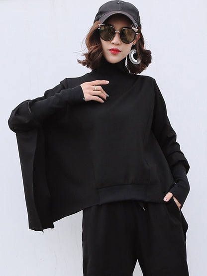 Black Batwing Sleeves Cropped Sweatshirt