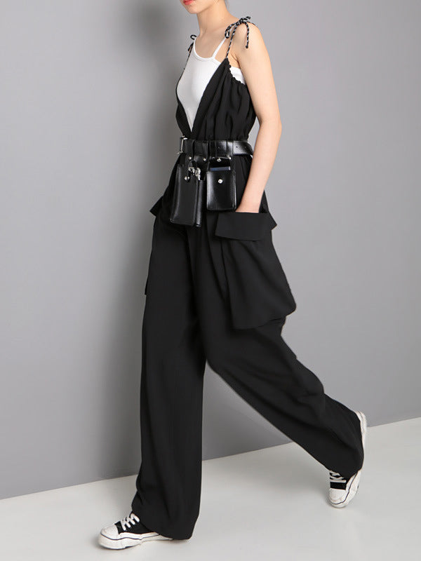 Spaghetti-neck Big Pocket Jumpsuits