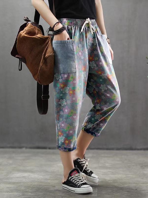 Vintage Loose Printed Jeans Harem Pants