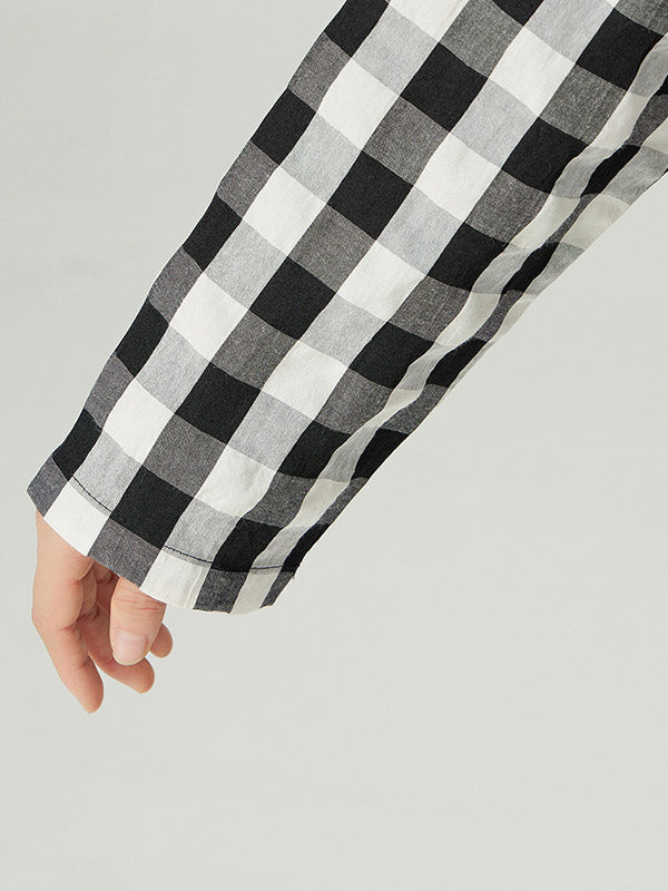 Casual Loose Long Sleeve Plaid Jumpsuits Bottoms