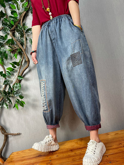 Artistic Retro Vintage Elasticity Hollow Jean Pants