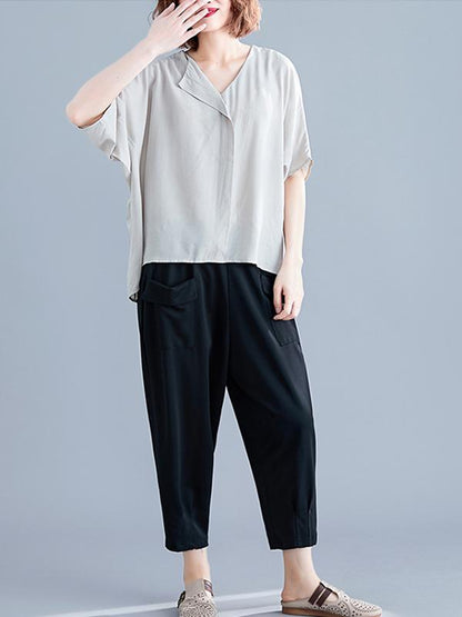 Loose Solid Batwing Sleeves Shirt
