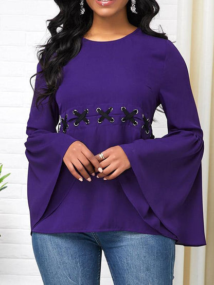 Vintage Bandage Flared Sleeves Blouses&Shirts Tops