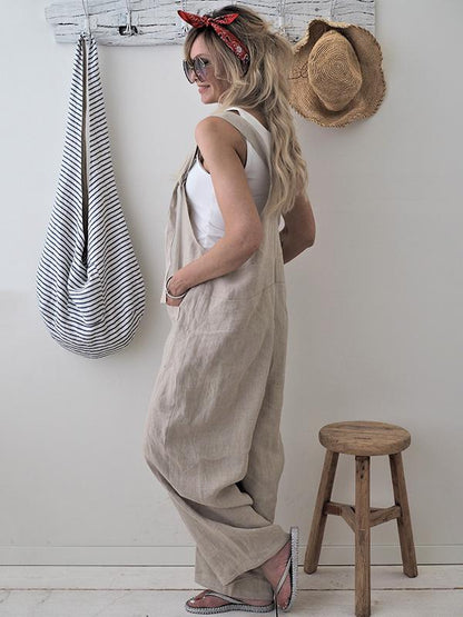 High-waist Loose Suspender Trousers
