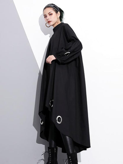 Black Loose High-low Hollow A-line Dress