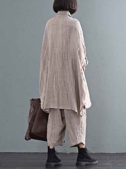 Casual Solid Linen Long Blouse