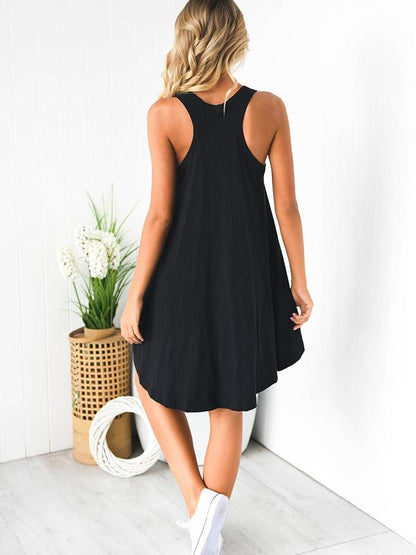 Solid Color Sleeveless Casual Mini Dress