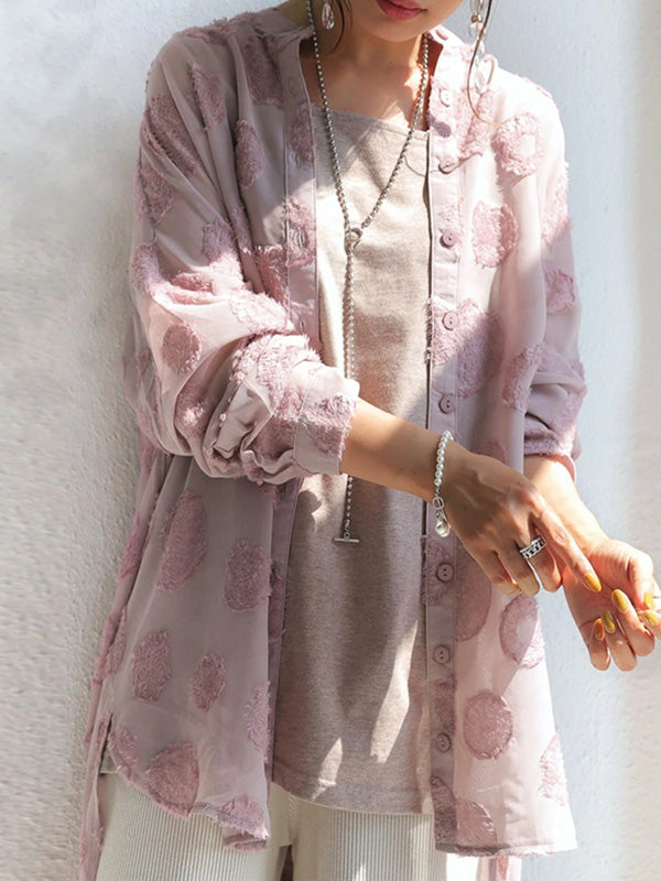 Stylish Buttoned Stand Collar Long Sleeves Blouse Tops