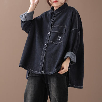Buykud Frayed Casual Pure Color Loose Coat