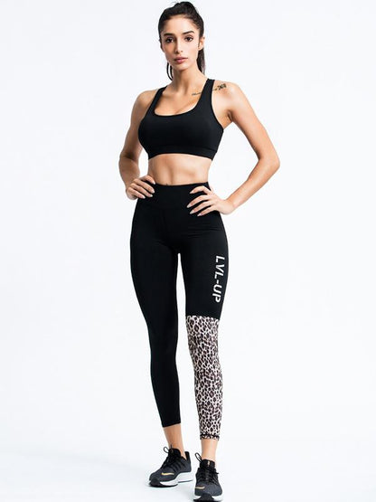 Wrap Contract Color Leopard Printed Letters Yoga Bottoms