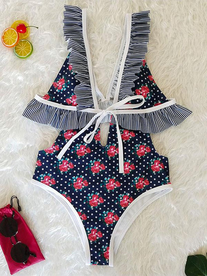 Falbala Bandage Sexy One Piece Swimwear