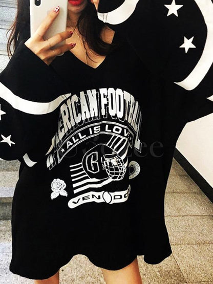 Loose Printed V-neck Sweatshirt