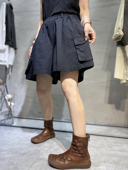 Casual With Pocket Solid Color Wide Leg Shorts