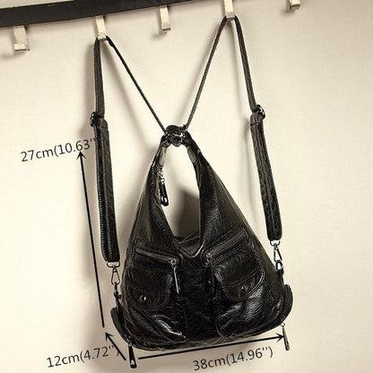 Soft Leather Solid Backpack Multi-carry Shoulder Bag