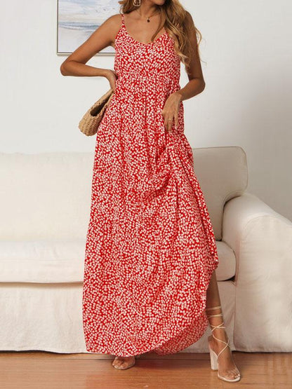 Printed Spaghetti-neck Maxi Dress
